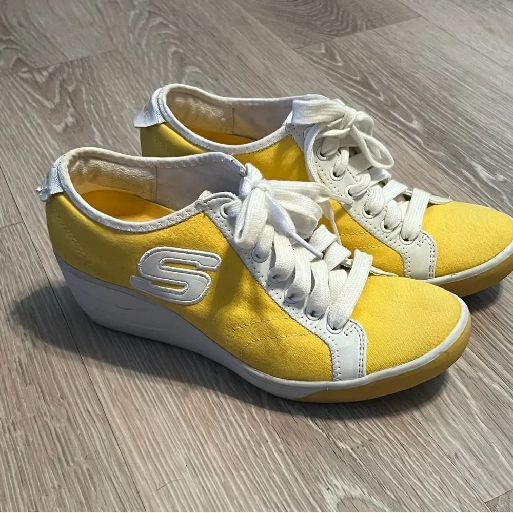 Vtg 90s Y2K Skechers “S” Cali Platform Wedge Sneaker Shoe Yellow White Lace Up 7 - Picture 6 of 15